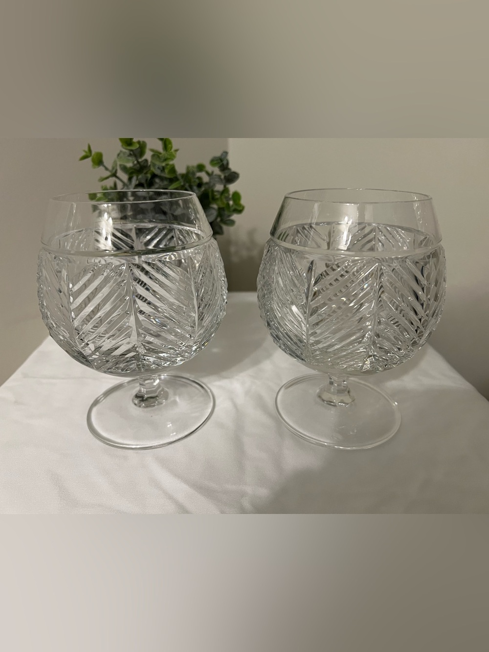 Ralph Lauren Crystal Herringbone Chevron Brandy Snifter Glasses Signed